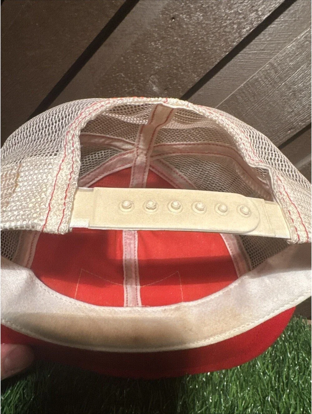 VTG Budweiser Trucker Hat Mesh Snapback Red Orange Bowtie Logo White Piping 80s